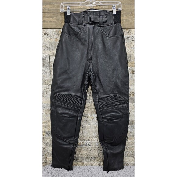 Triumph Triple Connection Black Leather Pants Womens S Padded Armor Biker Moto - Picture 1 of 16